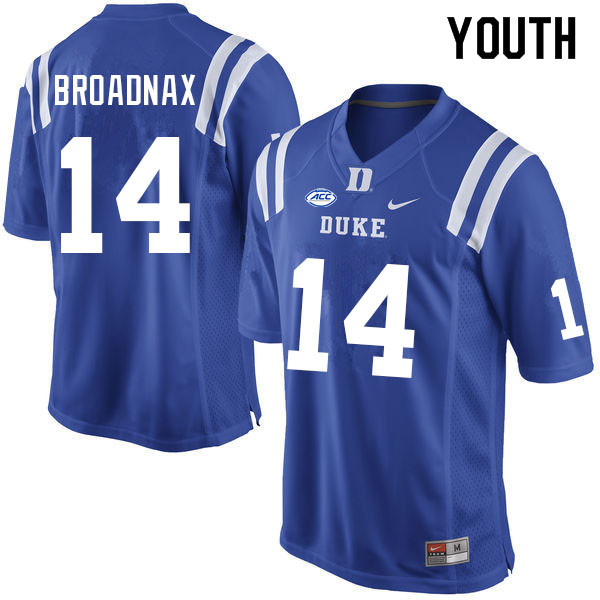 Youth #14 Trent Broadnax Duke Blue Devils College Football Jerseys Sale-Blue - Click Image to Close